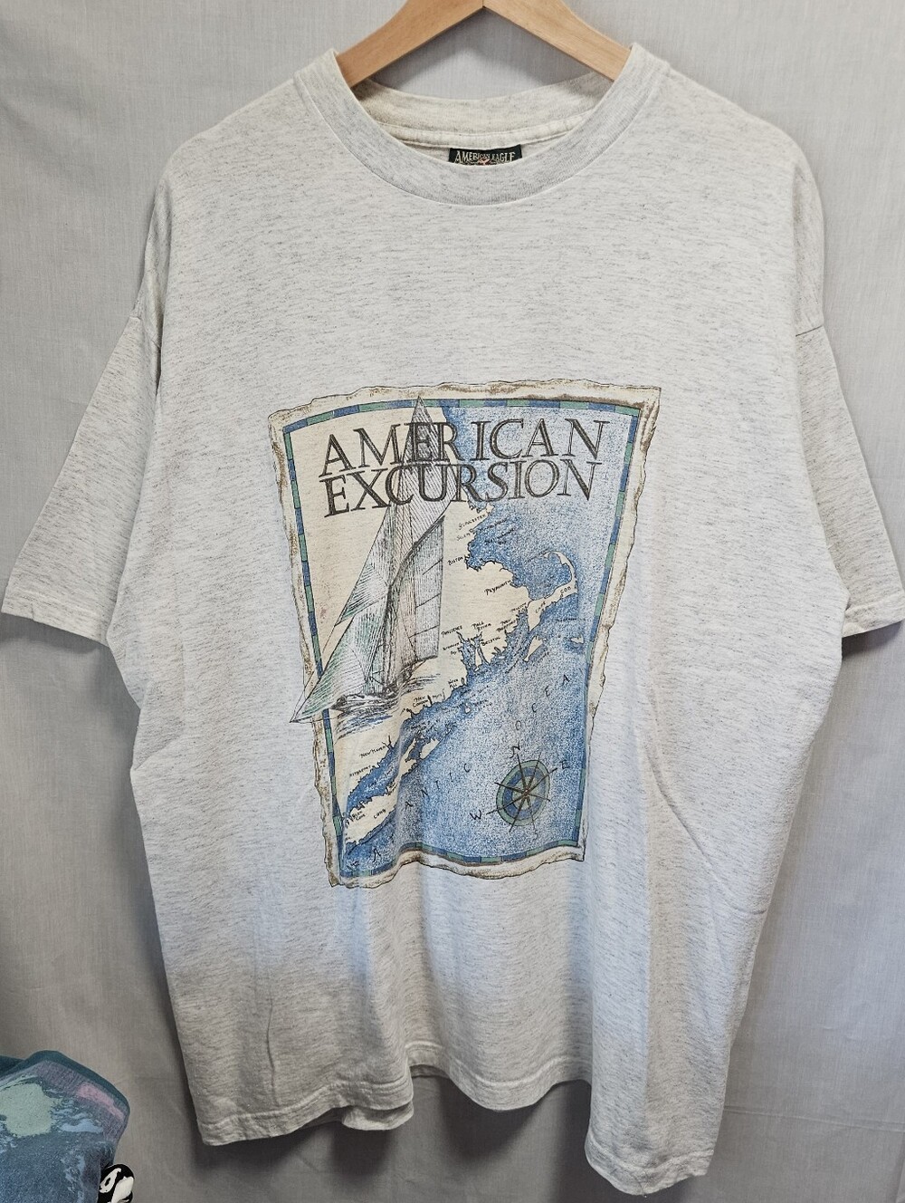 Vintage American Eagle Men's Light Gray Graphic Tee sz L